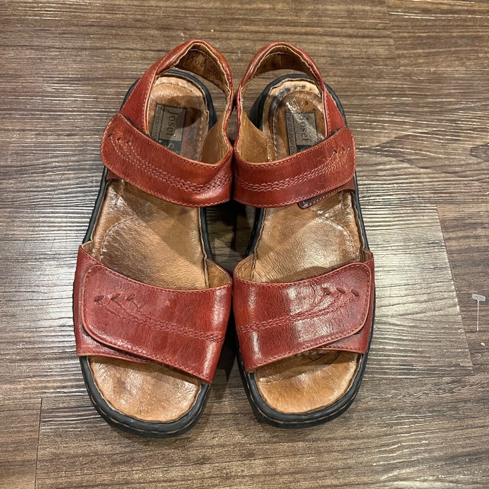Josef Seibel Red Leather women’s size 36 Sandals with Velcro adjustable straps